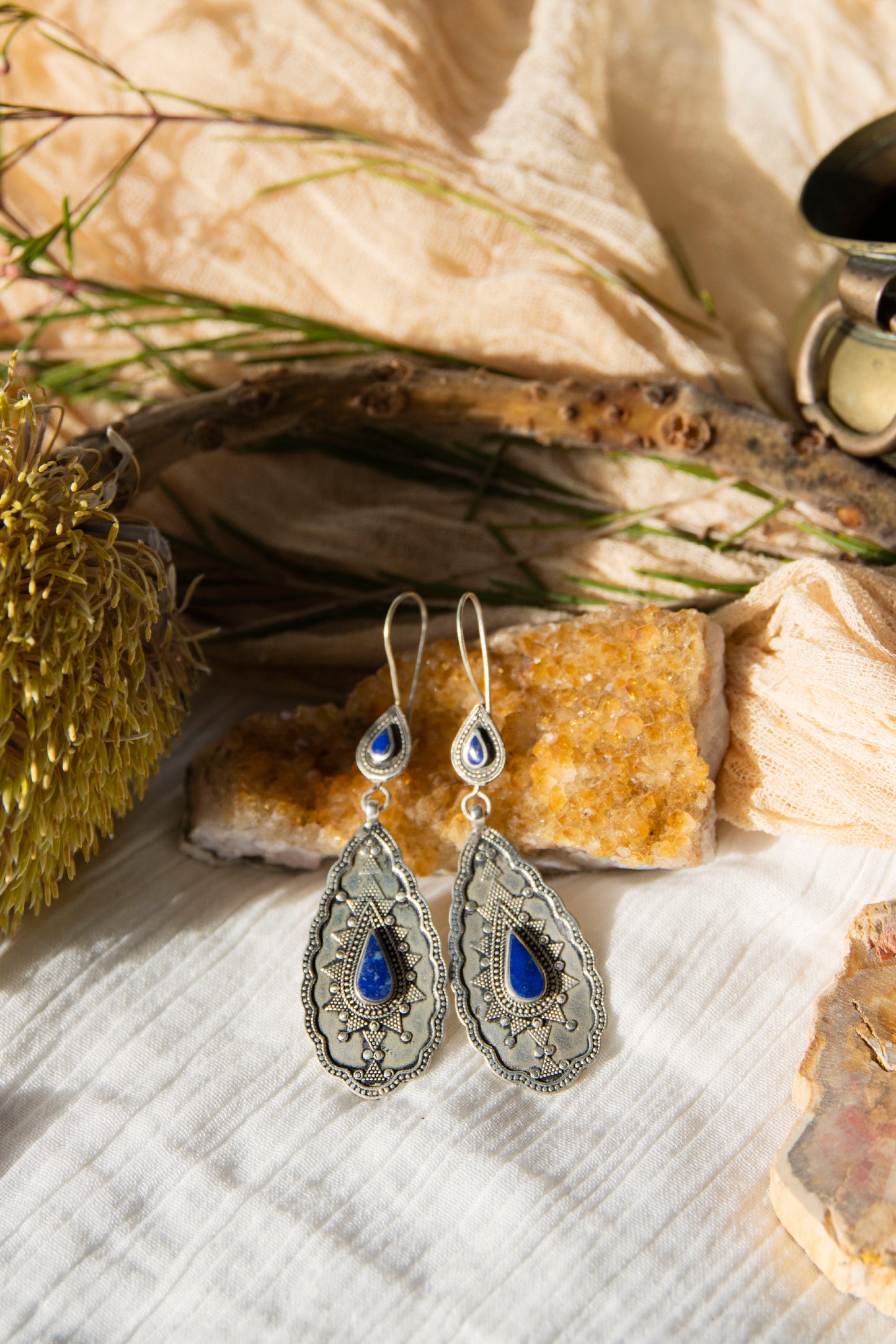 Vintage Turkman Earrings with Lapis Lazuli